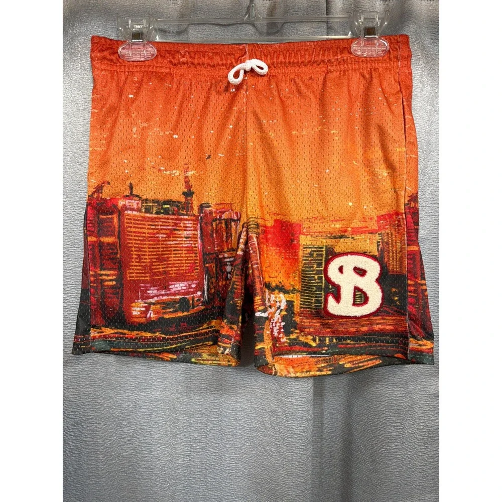BKTSQD Boys Orange Sunset Cityscape Mesh Basketball Shorts Youth XL YA315S26ORG
